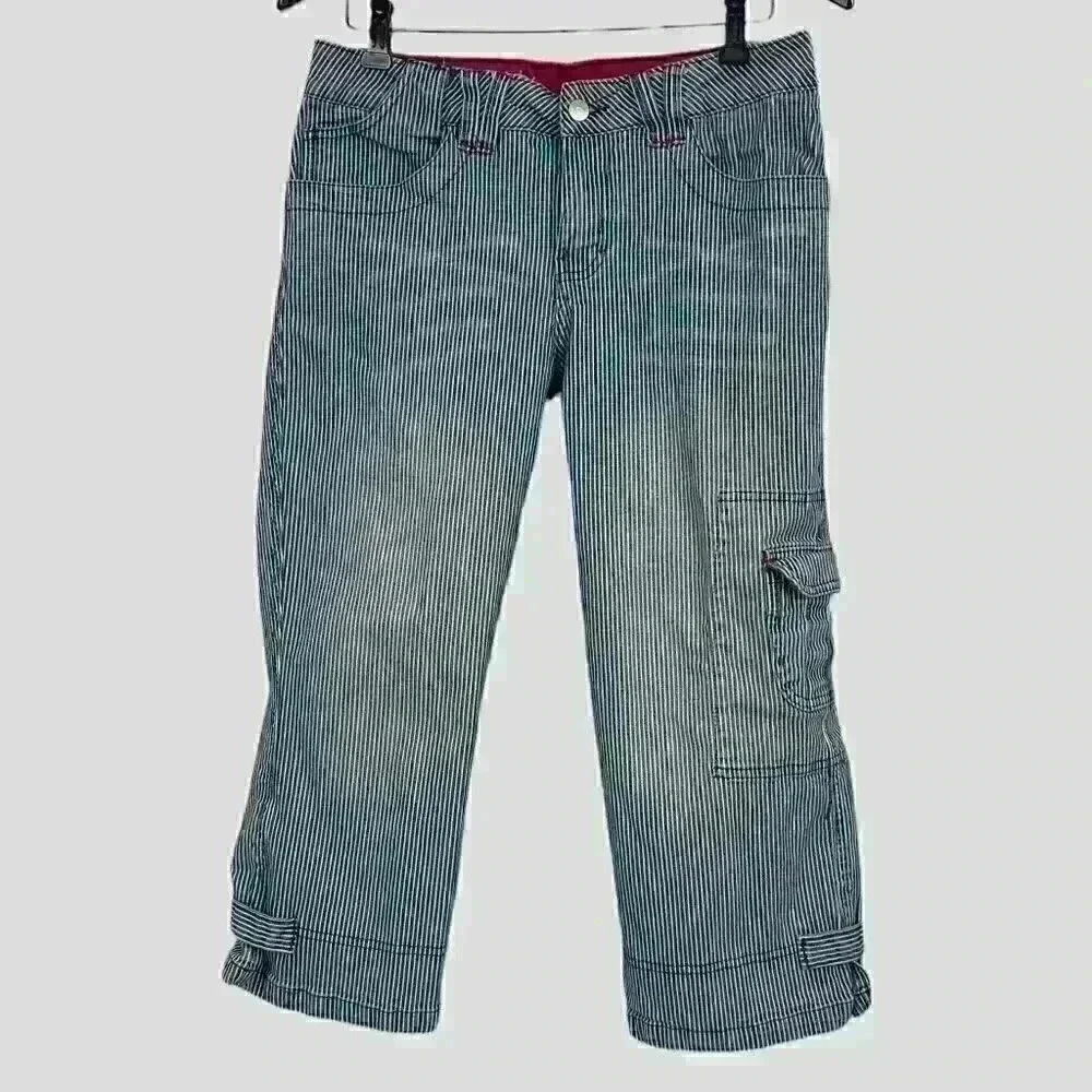 Cotton Ginny Women’s Cargo‎ Capri Pants 9 Y2K Hickory Stripe Cargo Pocket Cuff